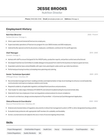 Nutrition Director Resume