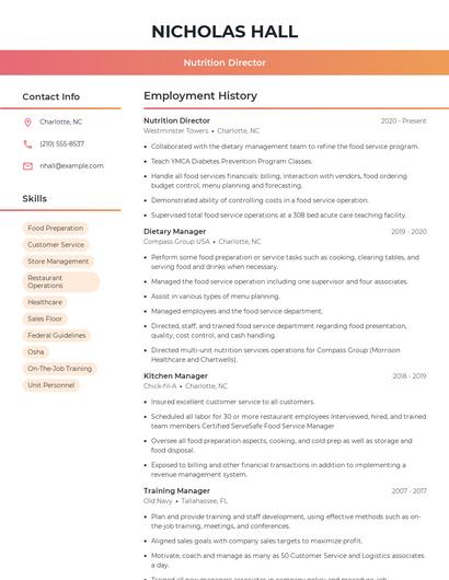 Nutrition Director Resume