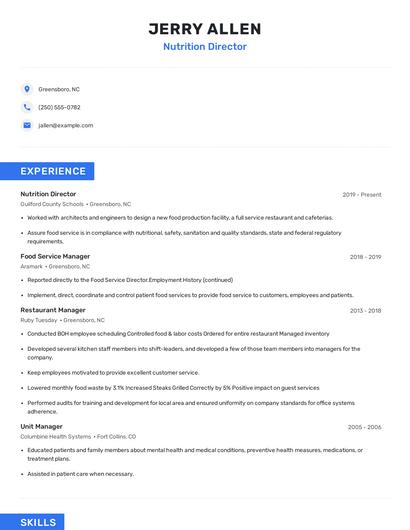 Nutrition Director Resume