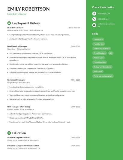 Nutrition Director Resume