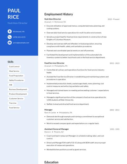 Nutrition Director Resume