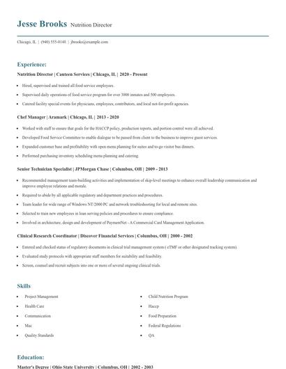 Nutrition Director Resume