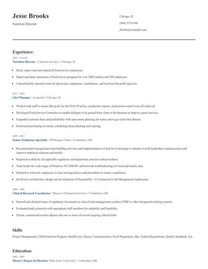 Nutrition Director Resume