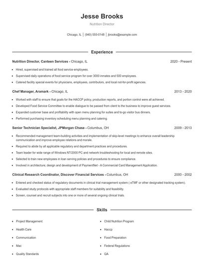 Nutrition Director Resume