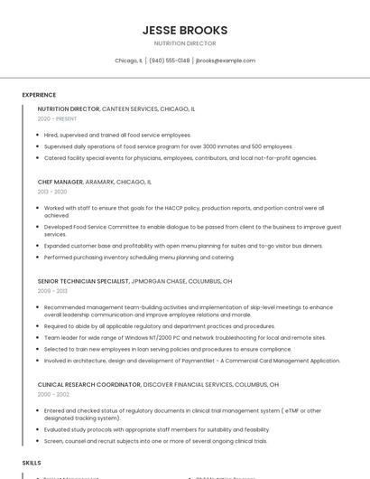 Nutrition Director Resume