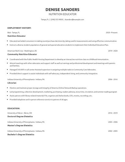 Nutrition Educator Resume