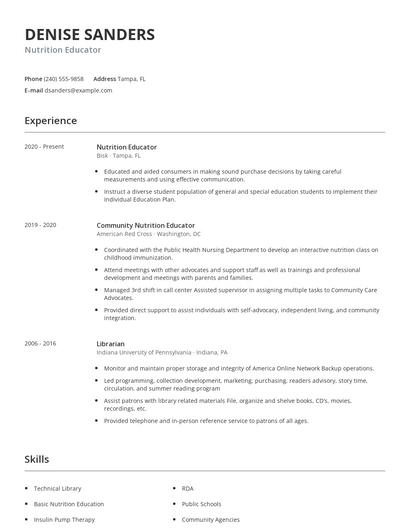 Nutrition Educator Resume