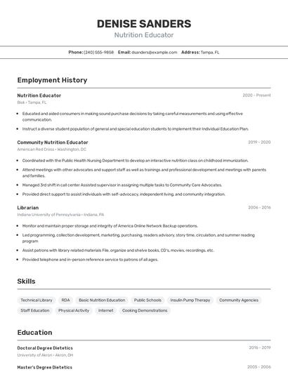 Nutrition Educator Resume