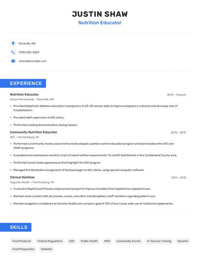 Nutrition Educator Resume