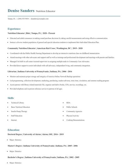Nutrition Educator Resume