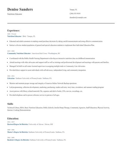 Nutrition Educator Resume