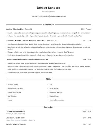 Nutrition Educator Resume