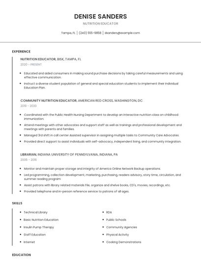 Nutrition Educator Resume