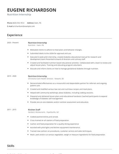 Nutrition Internship Resume