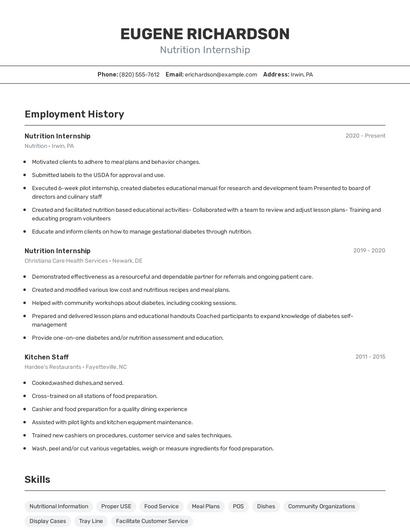 Nutrition Internship Resume