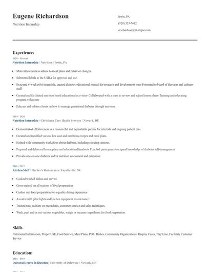 Nutrition Internship Resume