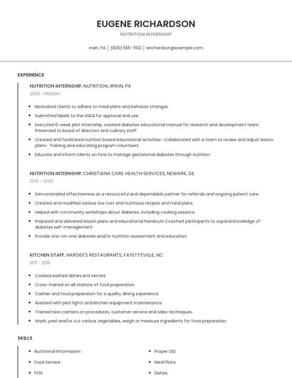 Nutrition Internship Resume