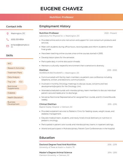 Nutrition Professor Resume