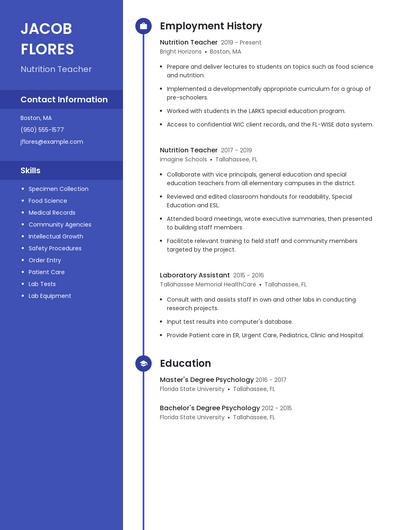 Nutrition Teacher Resume