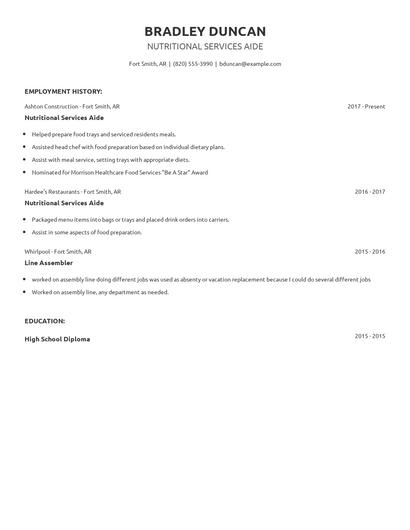 Nutritional Services Aide Resume
