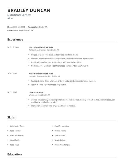 Nutritional Services Aide Resume