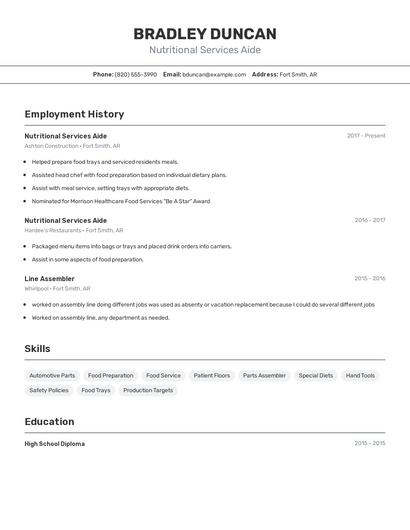Nutritional Services Aide Resume