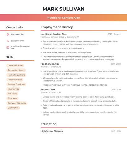 Nutritional Services Aide Resume