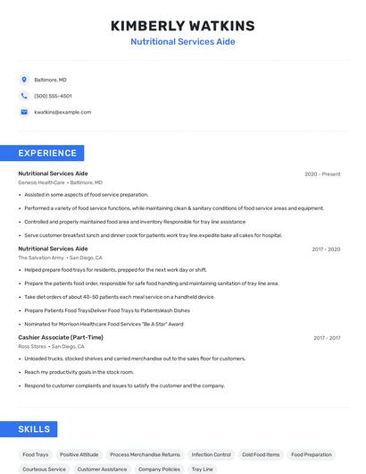 Nutritional Services Aide Resume