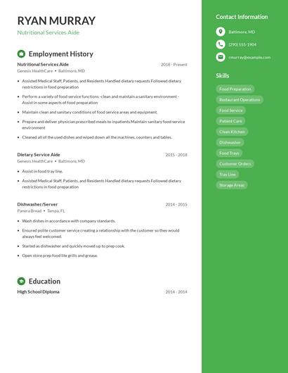 Nutritional Services Aide Resume