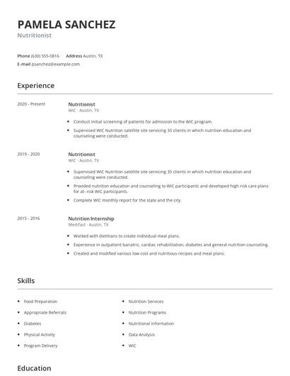 Nutritionist Resume