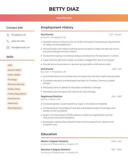 Nutritionist Resume