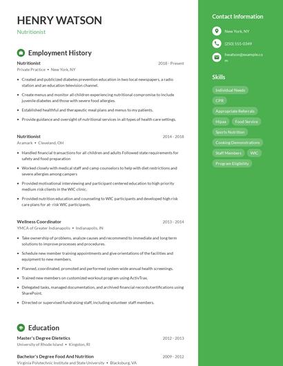 Nutritionist Resume