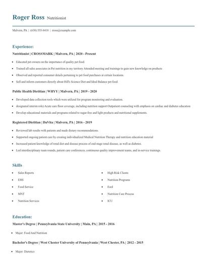 Nutritionist Resume