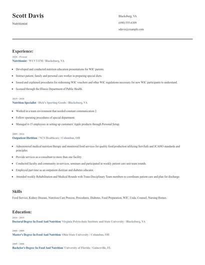 Nutritionist Resume