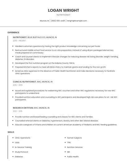 Nutritionist Resume