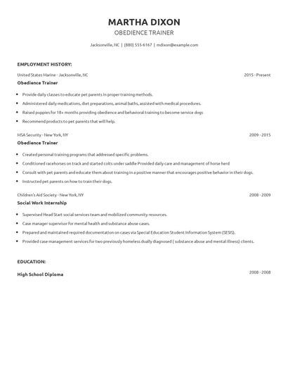 Obedience Trainer Resume