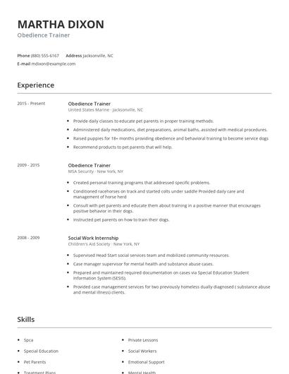 Obedience Trainer Resume