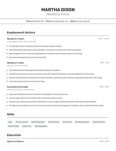 Obedience Trainer Resume
