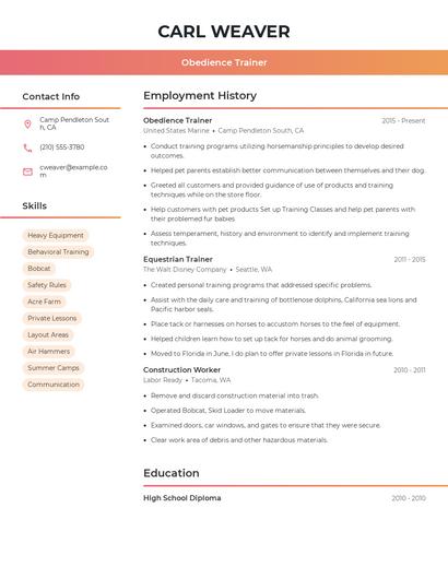 Obedience Trainer Resume