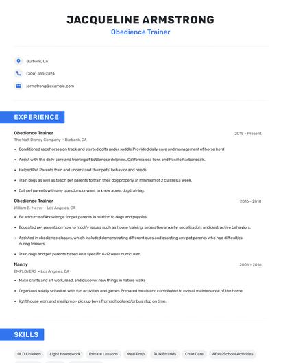 Obedience Trainer Resume
