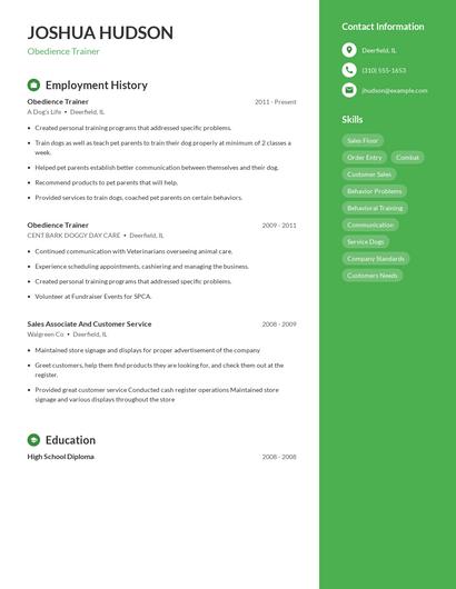 Obedience Trainer Resume
