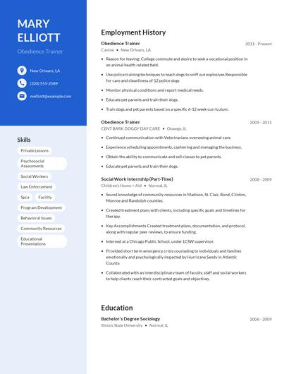 Obedience Trainer Resume