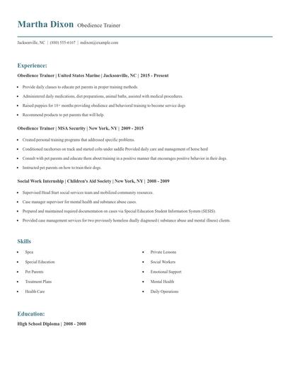 Obedience Trainer Resume