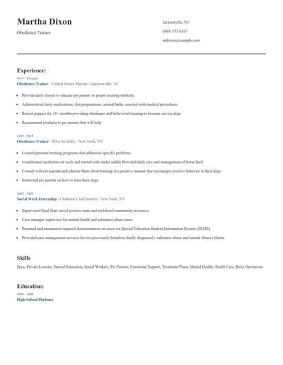 Obedience Trainer Resume