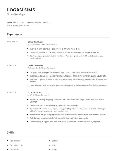 Obiee Developer Resume