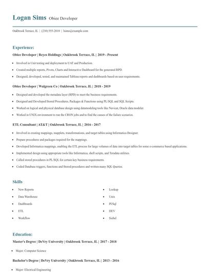 Obiee Developer Resume