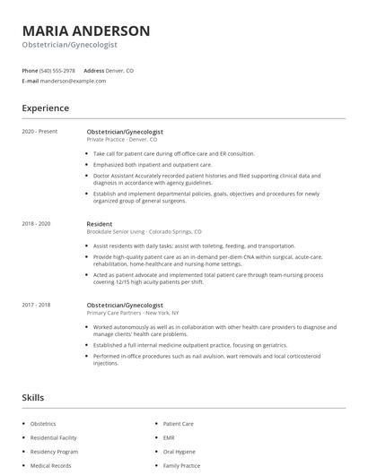 Obstetrician/Gynecologist Resume