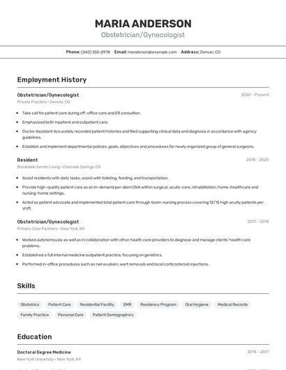 Obstetrician/Gynecologist Resume