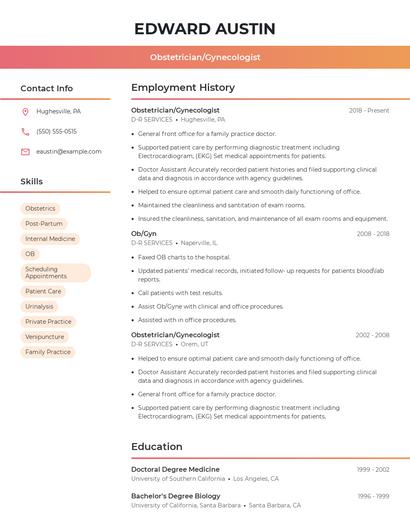Obstetrician/Gynecologist Resume