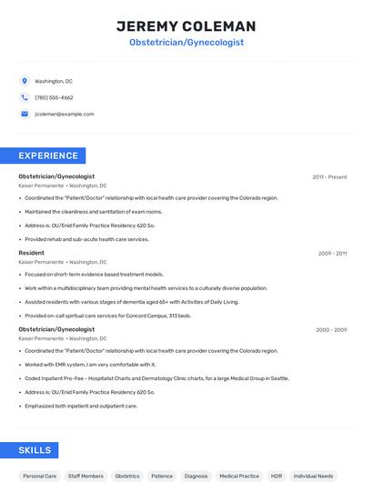 Obstetrician/Gynecologist Resume